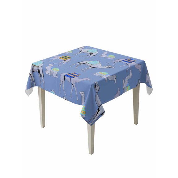 Blue Camels Table Cloth, Waterproof Tablecloth for Square Tables, Modern Watercolor Cute Funny Animals Reusable Washable Fabric Table Cover for Restaurant Kitchen Dining Tables 54"x54"