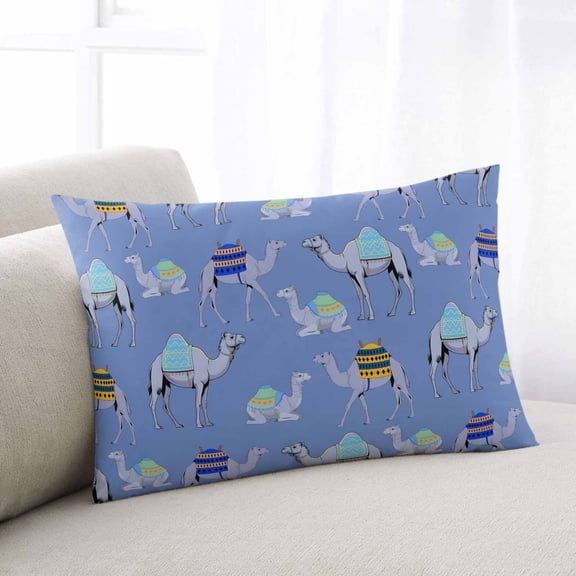 Blue Camels Throw Pillow Covers, Modern Watercolor Cute Funny Animals Soft Breathable Pillow Cases with Invisible Zipper for Sleeping, Small Pillowcases for Couch Bed Sofa Chair 16x24 Inches