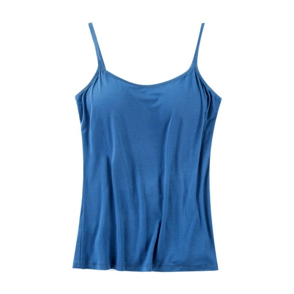 Blue Camisole Tops for Women, Sleeveless Tank Top Women Loose Fit, Womens Undershirts, Bras Top for Women Tank Tops Adjustable Strap Basic Solid Camisole Sexy V Neck With Built In Padded Bra Vest