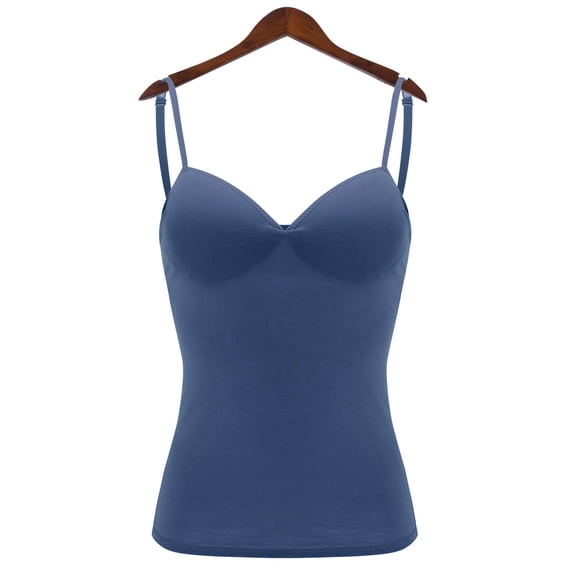 Blue Camisole for women Slim-Fit Solid Color with Bra Pads Bra One Vest Sleeveless Undershirts Womens Tank Tops