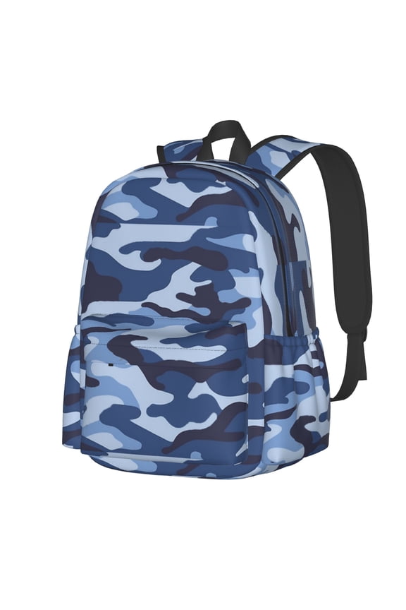 Blue Camo Pattern Multipurpose Backpack Lightweight School Work Large Capacity Laptop Packsack Picnic Camping Travel Backpacks