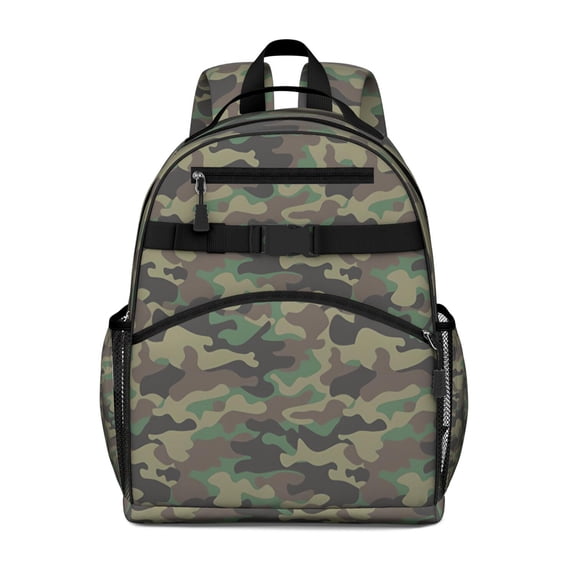 Blue Camo Wavy Shapes Pattern Backpack for School,Cute School Bag,Schoolbag with Adjustable Shoulder Straps & Padded Back,15.25"x11.5"x5.25"