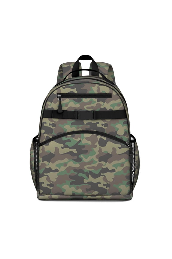 Blue Camo Wavy Shapes Pattern Backpack for School,Cute School Bag,Schoolbag with Adjustable Shoulder Straps & Padded Back,15.25"x11.5"x5.25"