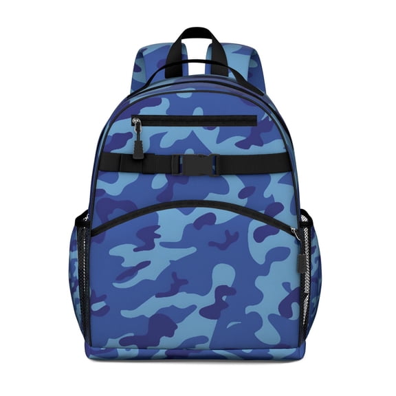 Blue Camo Wavy Shapes Pattern Backpack for School,Cute School Bag,Schoolbag with Adjustable Shoulder Straps & Padded Back,15.25"x11.5"x5.25"