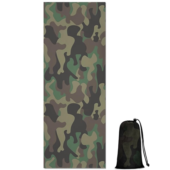 Blue Camo Wavy Shapes Pattern Hot Yoga Mat Towel Non Slip for Hot Yoga - Quick-Drying Yoga Mat Cover with 4 Corner Pockets with Travel Bag - Hot Yoga Towel Non Slip 70"x26"