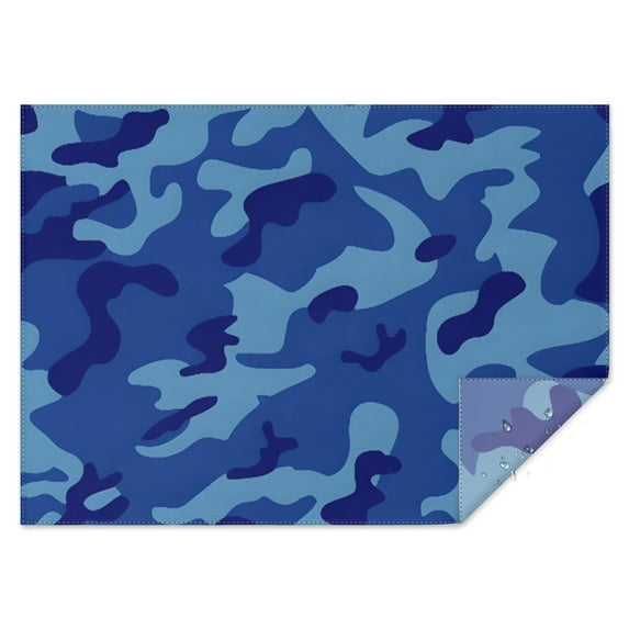 Blue Camo Wavy Shapes Pattern Rectangle Tablecloth 60"x84",Waterproof Polyester Rectangle Table Cloth, Wipeable Spillproof Polyester Tablecloth for Dining, Camping, Indoor and Outdoor