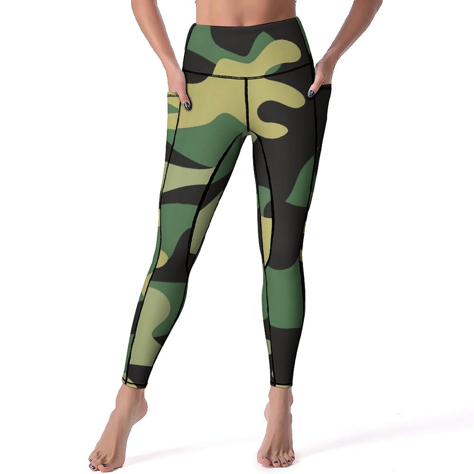 Blue Camo Yoga Pants Pockets Camouflage Print Leggings Sexy Push Up