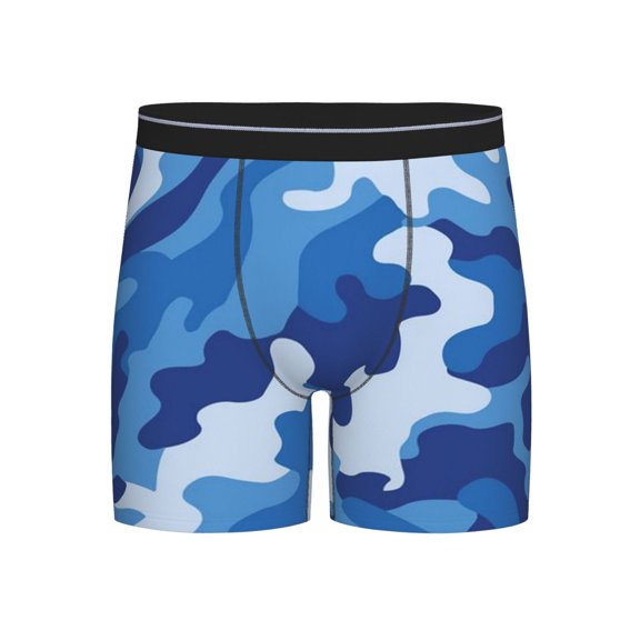 Blue Camouflage Boxer Briefs Novelty Underwear With Fly Underwear For Men