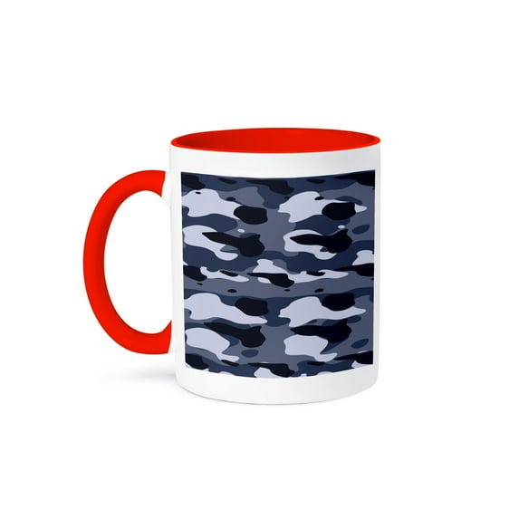 3dRose, Blue Camouflage- Military- Patriotic- USA, 11oz Two-Tone Red Mug