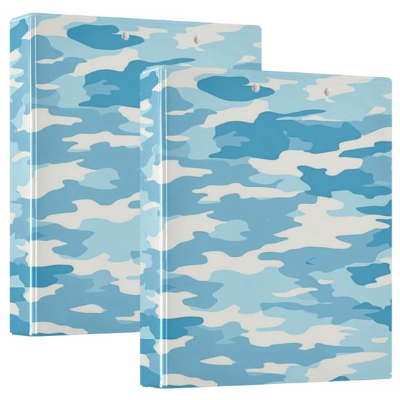 Blue Camouflage Pattern 12.4x10.6in PVC Round Ring Binder, D-Ring 3-Hole, Metal Clip, 200 Sheets