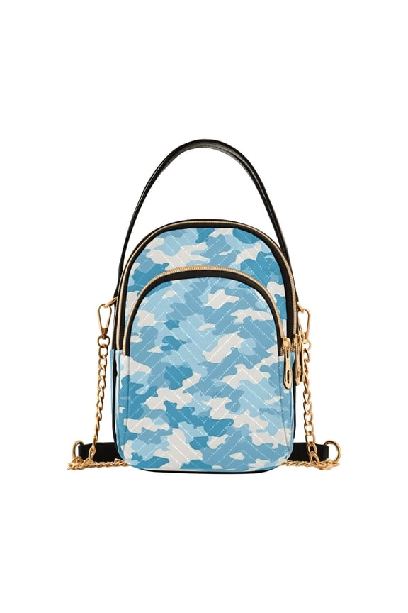 Blue Camouflage Pattern Women's Crossbody Handbags Leather Crossbody Bags Fanny Pack Chest Bag for Travel