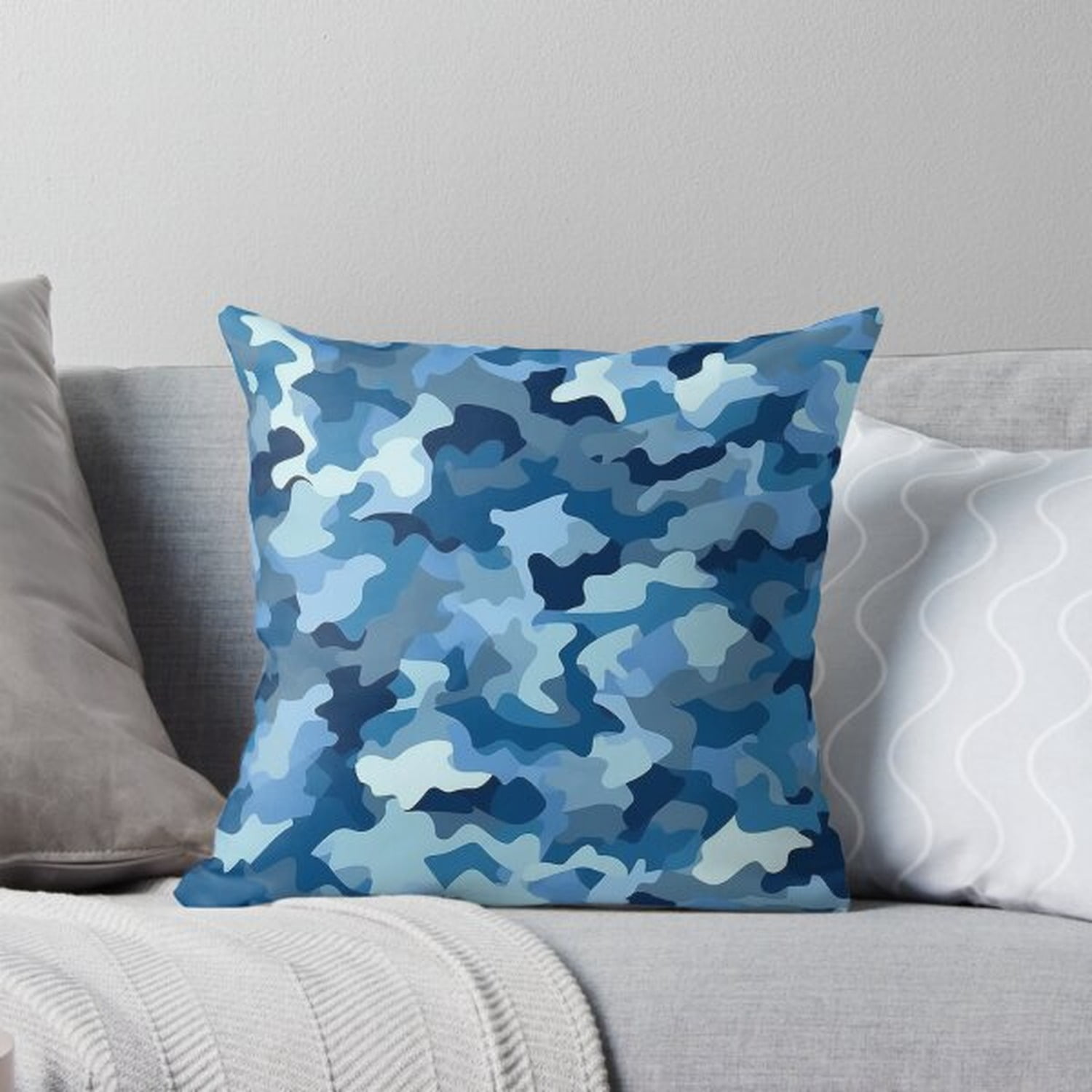 Blue Camouflage Square Pillow Case, 100% Polyester Velvet, Envelope ...