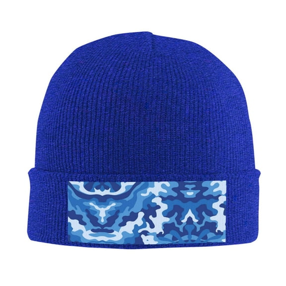 Blue Camouflage Winter Beanie Hats for Men Women Warm Cozy Knitted Cuffed Skull Cap Blue