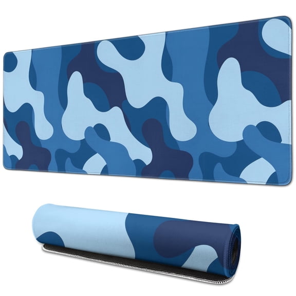 Blue Camouflage&nbsp;pad Mousewaterproofnon Slip&nbsp;for Office Home Work Gaminggaming Mouse PadRubber Base Mousepad with Stitched Edges 31.5x11.8inches