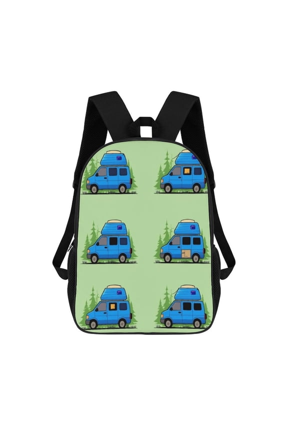 Blue Camper Van Forest Pattern 3D Print 17in adolescent backpack Bags Laptop