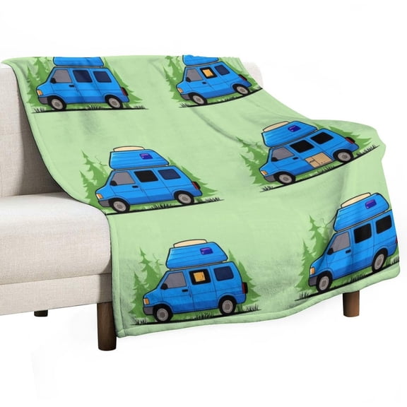 Blue Camper Van Forest Pattern Throw Blanket Warm Microfiber Flannel Bedroom Decor Blankets For Beds