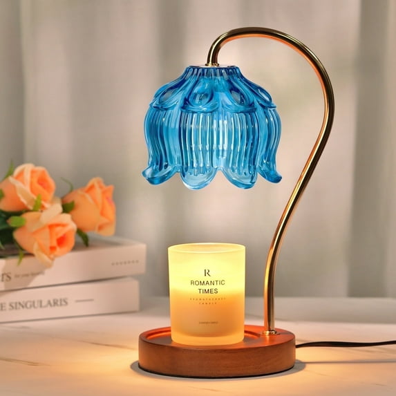 Funistree Blue Flower Candle Warmer Lamp with Timer, Dimmable Wax Warmer for Jar Candles, Vintage Room Decor for Women Mom Daughter, Birthday Candle Melter Gift