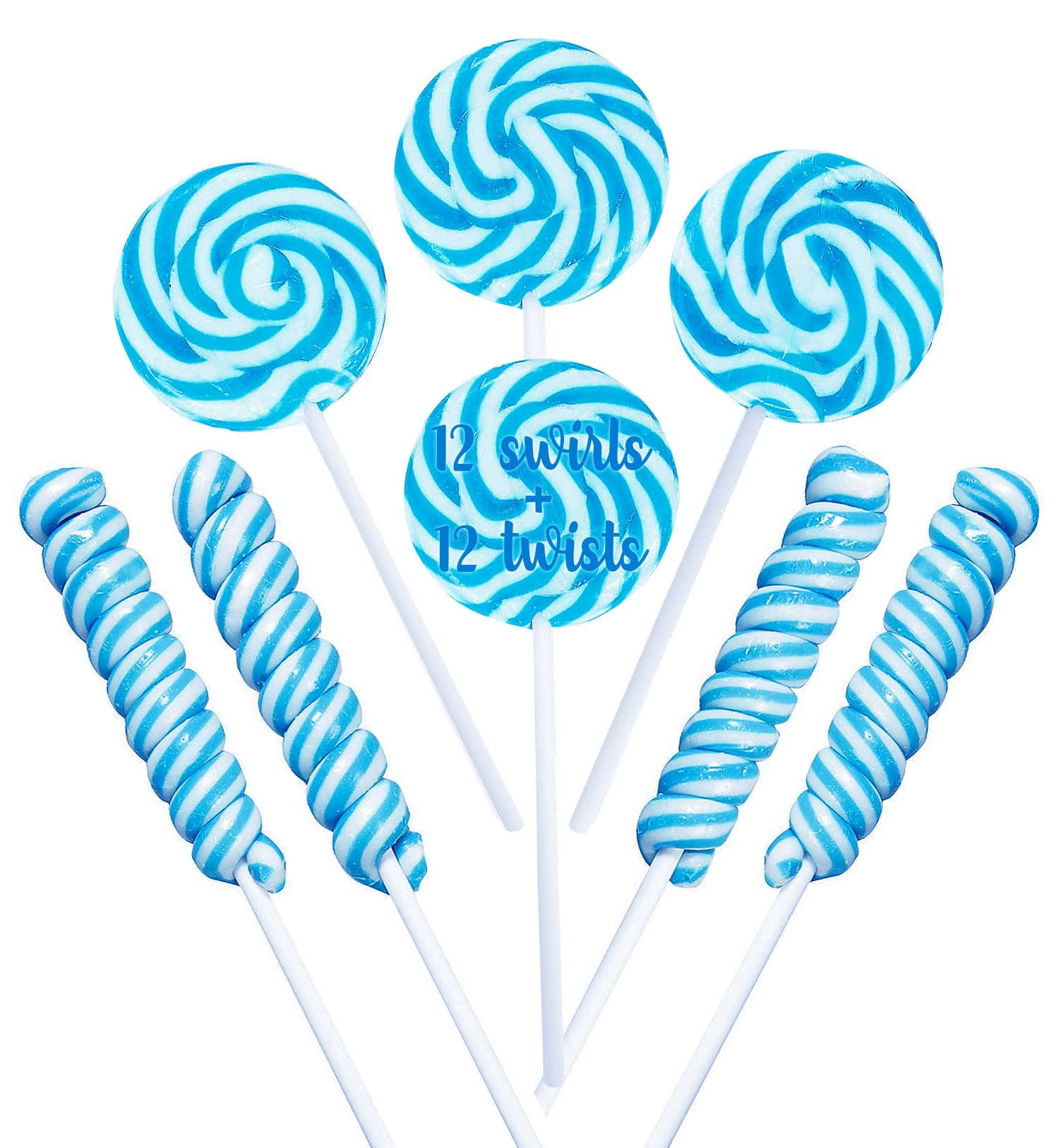 Blue Candy 18g KEF28 Swirl and 12g Twisty Lollipops 24 Suckers Blue Candy 18g KEF28 Swirl and 12g Twisty Lollipops 24 Suckers