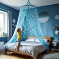 thumbnail image 1 of Blue Canopy for Girls Bed with Pre-Glued Glow in The Dark Stars - Princess Mosquito Net Room Decor - Kids & Baby Bedroom Tent with Galaxy Lights - 1 Opening Canopy Bed & Hanging Kit Included, 1 of 12