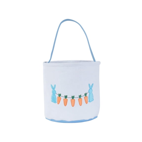 Blue Canvas Easter Basket Childrens Candy Egg Handheld Storage Bag With Rabbit Design for Holiday Party Decor In Blue 9.84X9.06 Inches