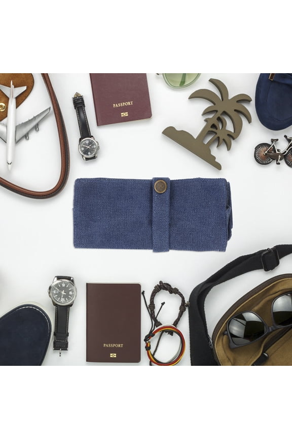 Blue Canvas Watch Storage Case Travel Roll for Secure Watch Organization