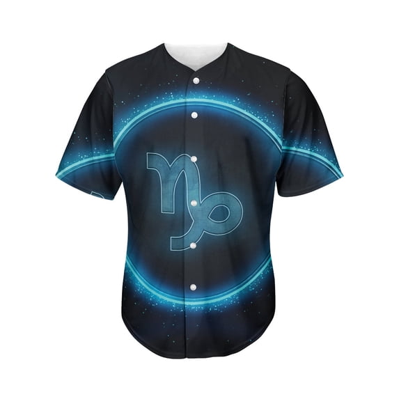 Blue Capricorn Zodiac Sign Print Active Baseball Jersey for Men and Women, Zodiac Horoscope Button Down Women’s Baseball Team Shirts.