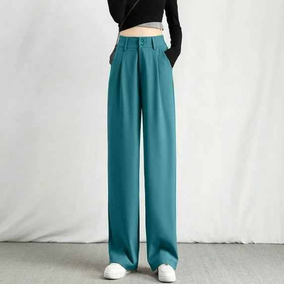 Blue Capris for Women Casual Summer, Long Sleeve Dress Pants Women, Women Wide Leg Pants, Women's Wide Leg Pants High Elastic Waisted In The Back Business Work Trousers Long Straight Suit for Summer