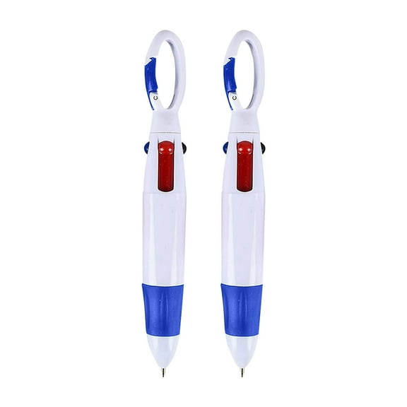 Blue Carabiner 4-Color Retractable Ballpoint Pen Set, 2 Count, Multi Ink (Black/Red/Blue/Green), Portable Keychain Design