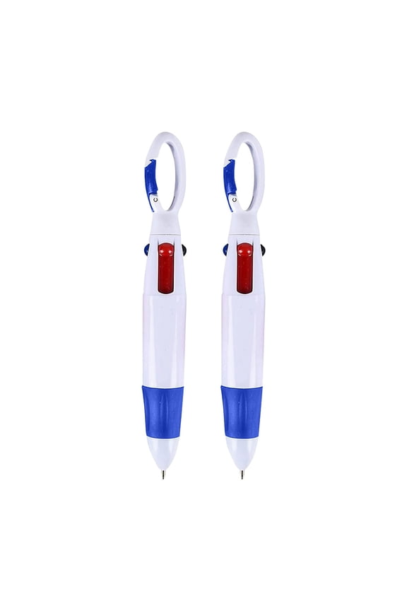Blue Carabiner 4-Color Retractable Ballpoint Pen Set, 2 Count, Multi Ink (Black/Red/Blue/Green), Portable Keychain Design