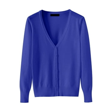 Blue Cardigan Sweaters for Women, Cotton Cardigans for Women Trendy, Women's Lightweight V Neck Cardigan Sweater (Available In Plus Size) 4XL