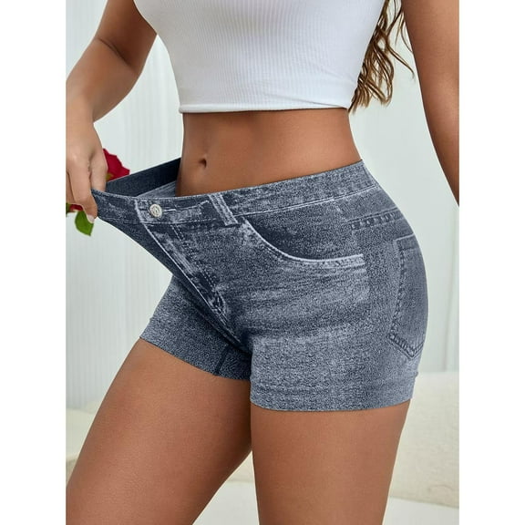 Blue Cargo Pants Women Faux Jeans Shorts for Women Summer Mid Stretchy Denim Shorts Butt Lifting Slimming Ripped Shorts for Women Woman Pants Clearance