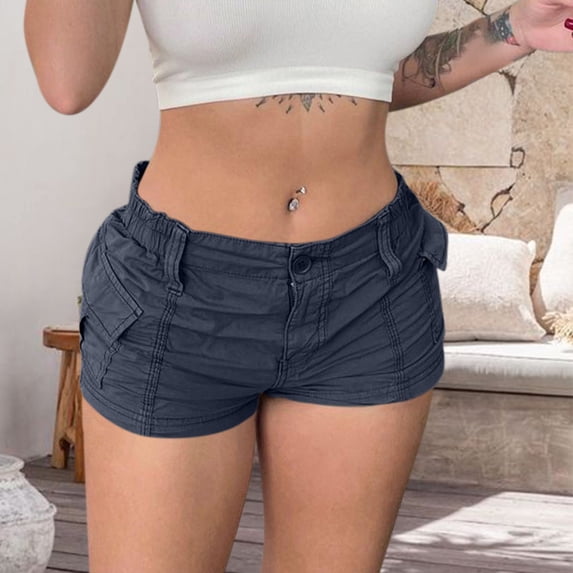 Blue Cargo Pants Women's Cargo Shorts Elastic Waist Pockets Summer Casual Shorts Y2k Shorts Shorts for Women Woman Pants Clearance