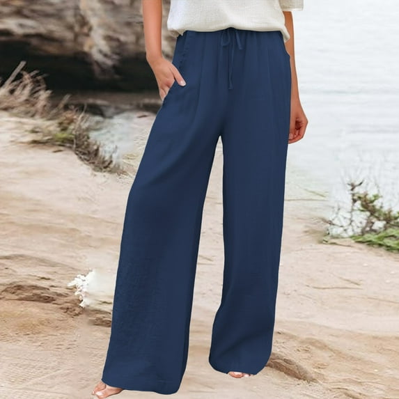 Blue Cargo Pants Women's Cotton and Linen Women's Spring and Autumn Linen Literary Loose and Versatile Casual Sports Long Pants Woman Pants Clearance