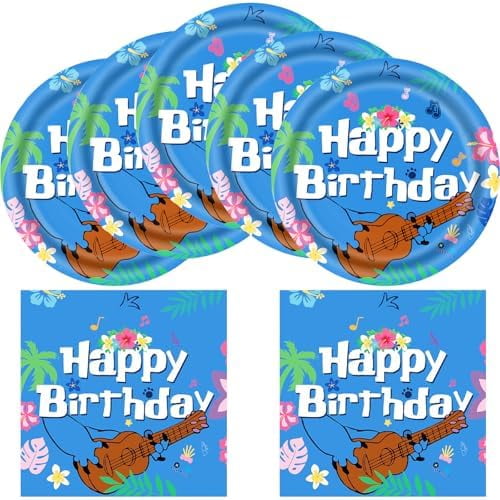 Blue Cartoon Birthday Party Supplies, 20 Plates and 20 Napkins, Blue Animation Luau Theme Birthday Party Decoration for Kids Boy Girl$$Home Decor, Kitchen, & Other