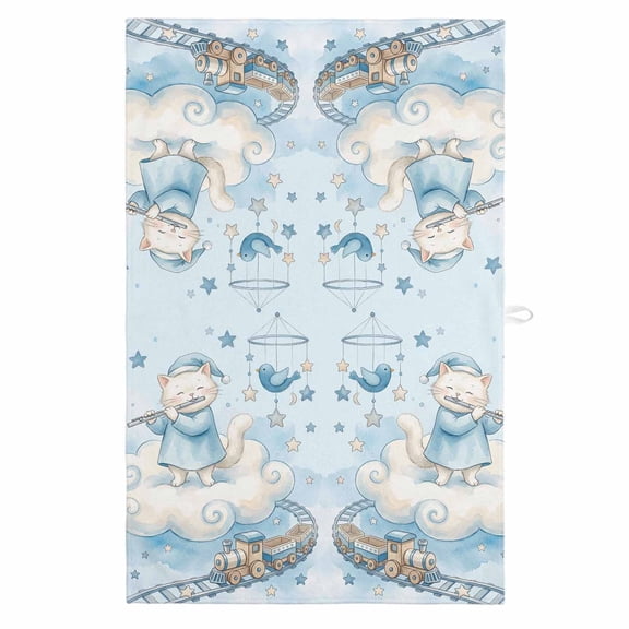 Blue Cartoon Cats 1 Pack Kitchen Towel, Water Absorbent Dish Towel, Cute Cats Sleeping Dreams Clouds Decorative Hand Towels - Quick Drying Cloth for Cooking Baking, 18x28 Inch