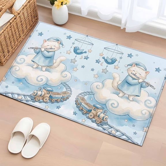 Blue Cartoon Cats Entryway Rug 2'x3'&nbsp; Non Slip Front Door Mats, Cute Cats Sleeping Dreams Clouds Entrance Rugs Indoor Outdoor Carpet, Washable Floor Mats Small Area Rug for Bedroom Kitchen