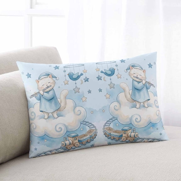 Blue Cartoon Cats Throw Pillow Covers, Cute Cats Sleeping Dreams Clouds Soft Breathable Pillow Cases with Invisible Zipper for Sleeping, Toddler Pillowcases for Couch Bed Sofa Chair 12x20 Inches