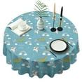 thumbnail image 1 of Blue Cartoon Dinosaur and Unicorn Rainbow Cloud Round Tablecloth 60"x60",Wrinkle Wipeable Table Cloth for Kitchen Dining Room Picnic Patio Party, 1 of 6