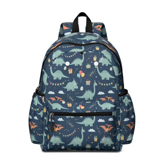 Blue Cartoon Dinosaurs Balloons Pattern Cute School Backpack with Padded Back and Adjustable Shoulder Straps 13.4"x11"x4.7"