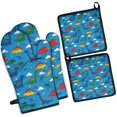 thumbnail image 1 of Blue Cartoon Dinosaurs Clouds Stars Pattern Kitchen Oven Mitt and Pot Holder Sets 2 Pcs for Baking, Cooking and Grilling, Heat Resistant Up To 392 °F, 1 of 7