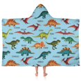 thumbnail image 1 of Blue Cartoon Dinosaurs Names Pattern Hooded Bath Towel，50"x30" for Ages 3 To 12 Kids, Quick Dry Lightweight Soft Microfiber Hood Beach Towel Cover Up for Kids, 1 of 7