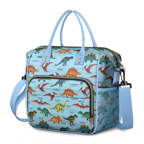Blue Cartoon Dinosaurs Names Pattern Womens Lunch Box for Work,Insulated Large Lunch Bag for Tween and Teen,Loncheras Para Mujer,Leakproof Adult Lunch Bag for Work,Beach,Travel,Picnic,Camping