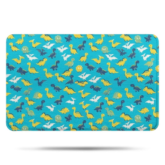 Blue Cartoon Dinosaurs Pattern Bathroom Rugs Mat,Non Slip Microfiber Bathroom Rug,Rubber Backing,Soft Bathroom Mats for Bathroom Floor,Tub and Shower,17x27in(43x68cm)
