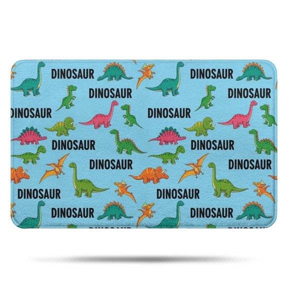 Blue Cartoon Dinosaurs Repeating Pattern Bathroom Rugs Mat,Non Slip Microfiber Bathroom Rug,Rubber Backing,Soft Bathroom Mats for Bathroom Floor,Tub and Shower,17x27in(43x68cm)