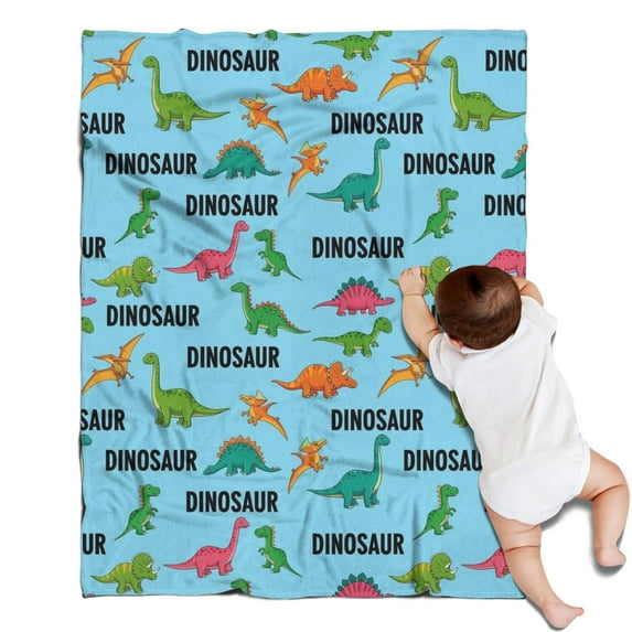 Blue Cartoon Dinosaurs Repeating Pattern Blanket,Comfortable Soft Lamb Wool Throw Blanket,All Season,Warm Lightweight Blankets for Sofa Bed Couch Living Room Chair,30"x40"
