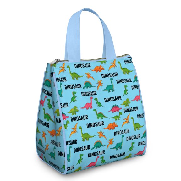 Blue Cartoon Dinosaurs Repeating Pattern Insulated Lunch Bag for Women & Adults,Large Portable Soft Cooler Lunch Bag,Thermal Food Storage Tote with Pearl Cotton,8.66L,8.75x5.75x9.5 Inch