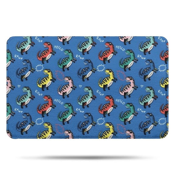 Blue Cartoon Dinosaurs Text Pattern Bathroom Rugs Mat,Non Slip Microfiber Bathroom Rug,Rubber Backing,Soft Bathroom Mats for Bathroom Floor,Tub and Shower,17x27in(43x68cm)