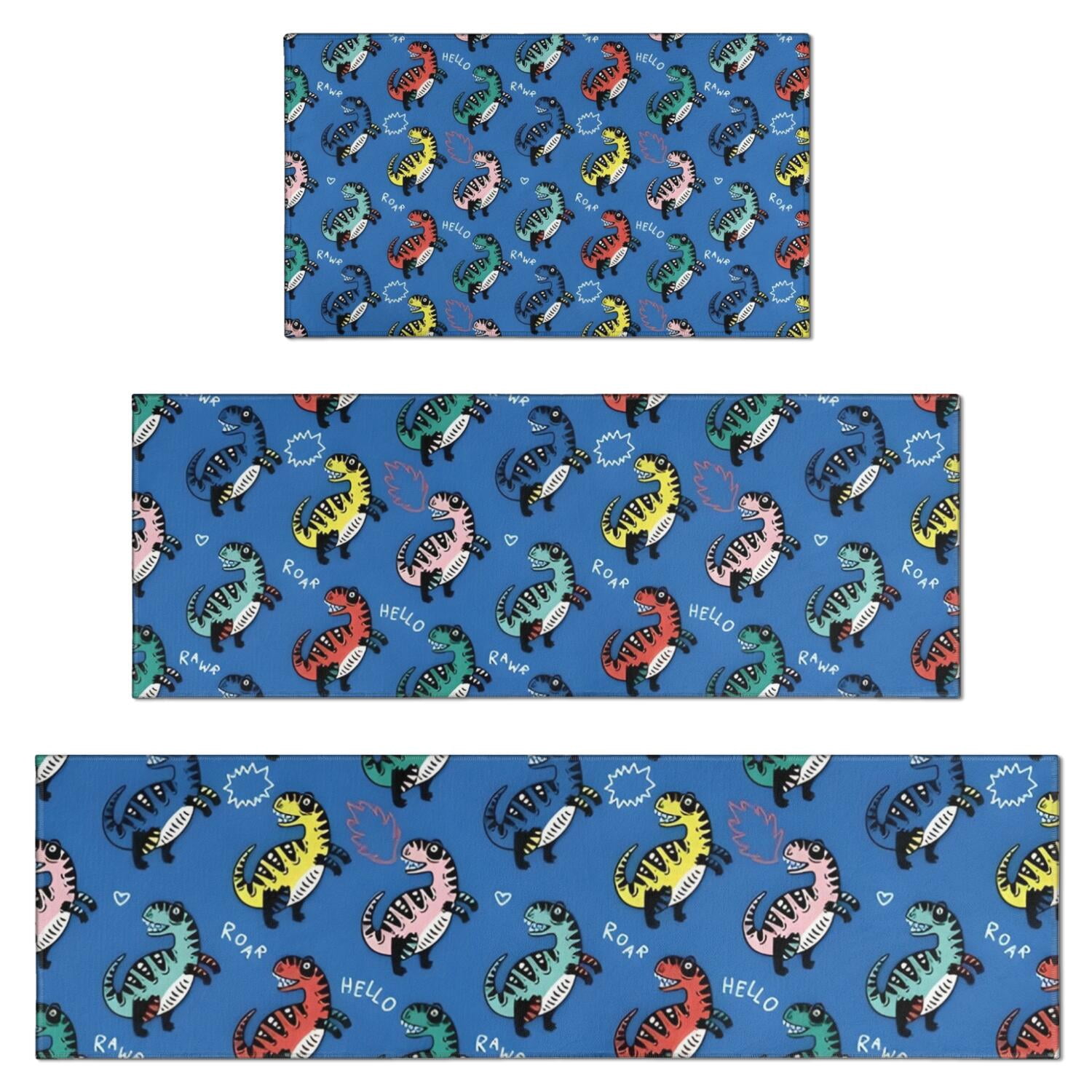 Blue Cartoon Dinosaurs Text Pattern Kitchen Rugs Sets Of 3,Kitchen ...