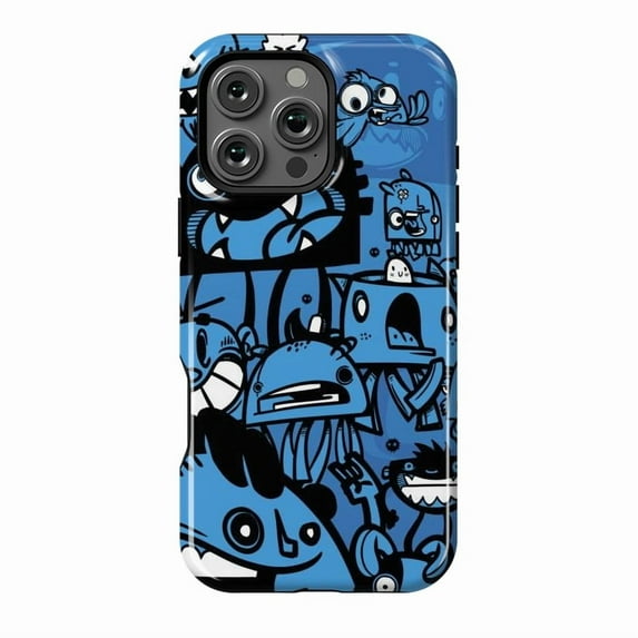 Blue Cartoon Parade Whimsical Art iPhone Case 17 16 15 14 13 12 11 Pro ...