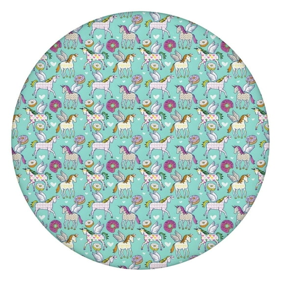 Blue Cartoon Pegasus Donut Pattern Round Fitted Tablecloth with Elastic Edge,Dining Table Cover Waterproof,Outdoor Round Tablecloth for Camping,Dining,Indoor and Outdoor